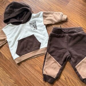 Brown and Tan Hoodie and Pants Set